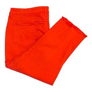 Chico's So Slimming Girlfriend Leg Crop Fray Hem Flame Orange 3.5/18